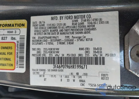 2017 Ford Fusion Se z USA, uszkodzony, nr VIN 3FA6P0T96HR199671